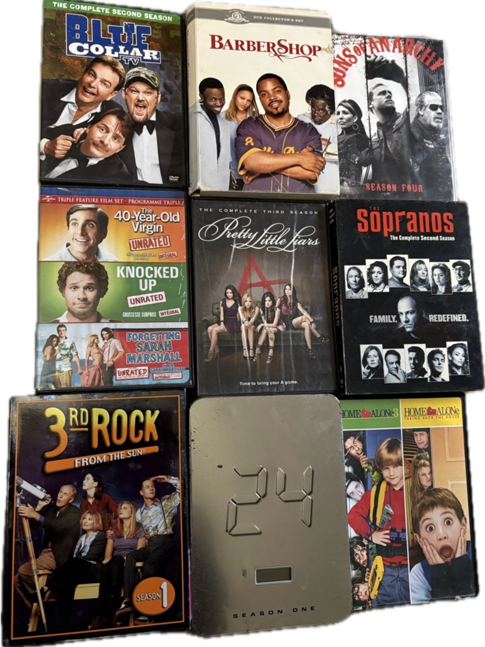 Multiples TV & Movie DVD Lot with Blue, White, Black, Green, Red Covers